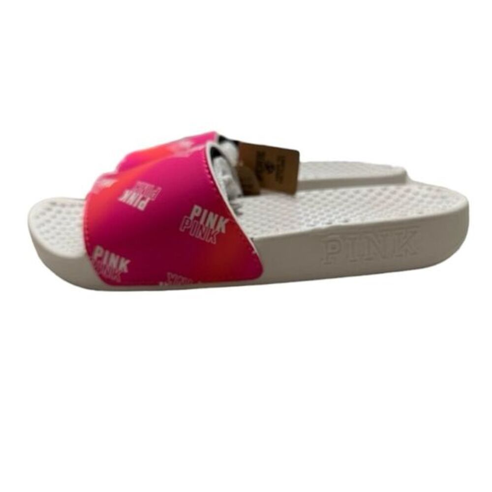 VICTORIA'S SECRET PINK LOGO ORANGE & PINK OMBRE SLIDES NWT - Picture 5 of 7